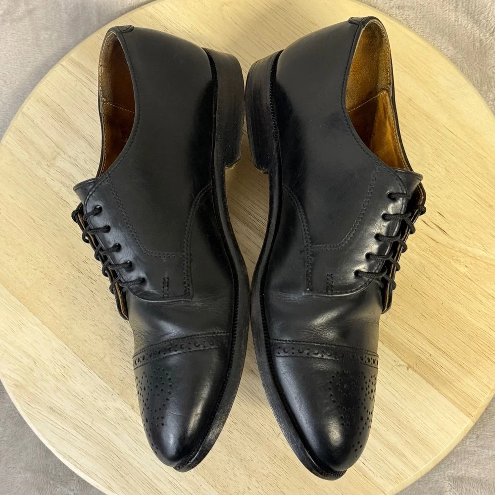 Cole Haan Mens Black Leather Cap Toe Brogue Derby Shoes Made in USA PM650 8C